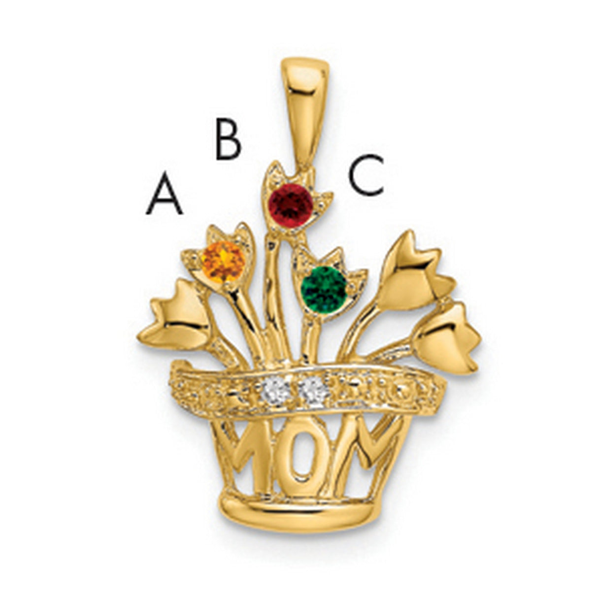 2mm Synthetic VS Diamond Family Jewelry Charm Pendant in Real 14k Yellow Gold