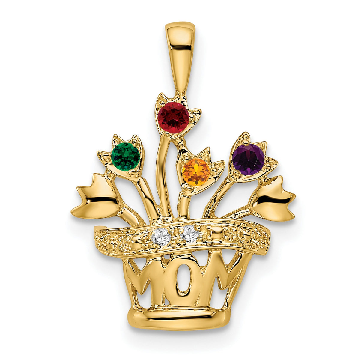 2mm Synthetic AA Diamond Family Jewelry Charm Pendant in Real 14k Yellow Gold