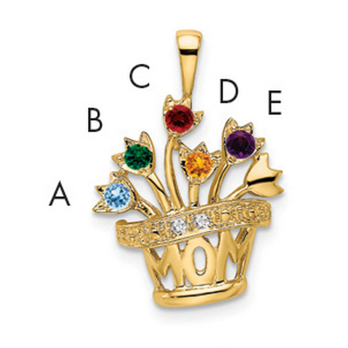 2mm Synthetic AA Diamond Family Jewelry Charm Pendant in Real 14k Yellow Gold