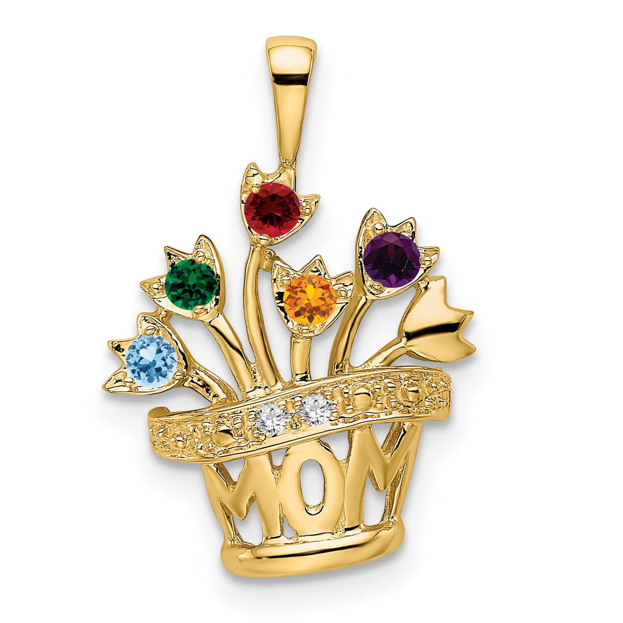 Genuine AA Diamond Mothers Charm Pendant in Real 14k Yellow Gold