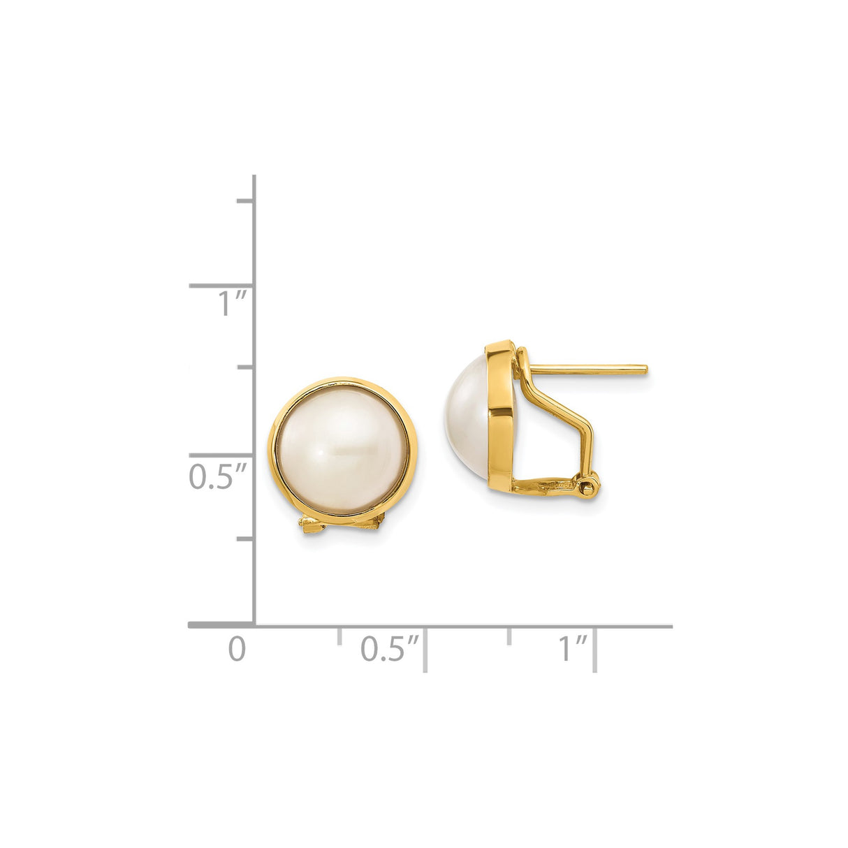 14k Yellow Gold Stud Earrings with Round White Cultured Pearls in Bezel Setting