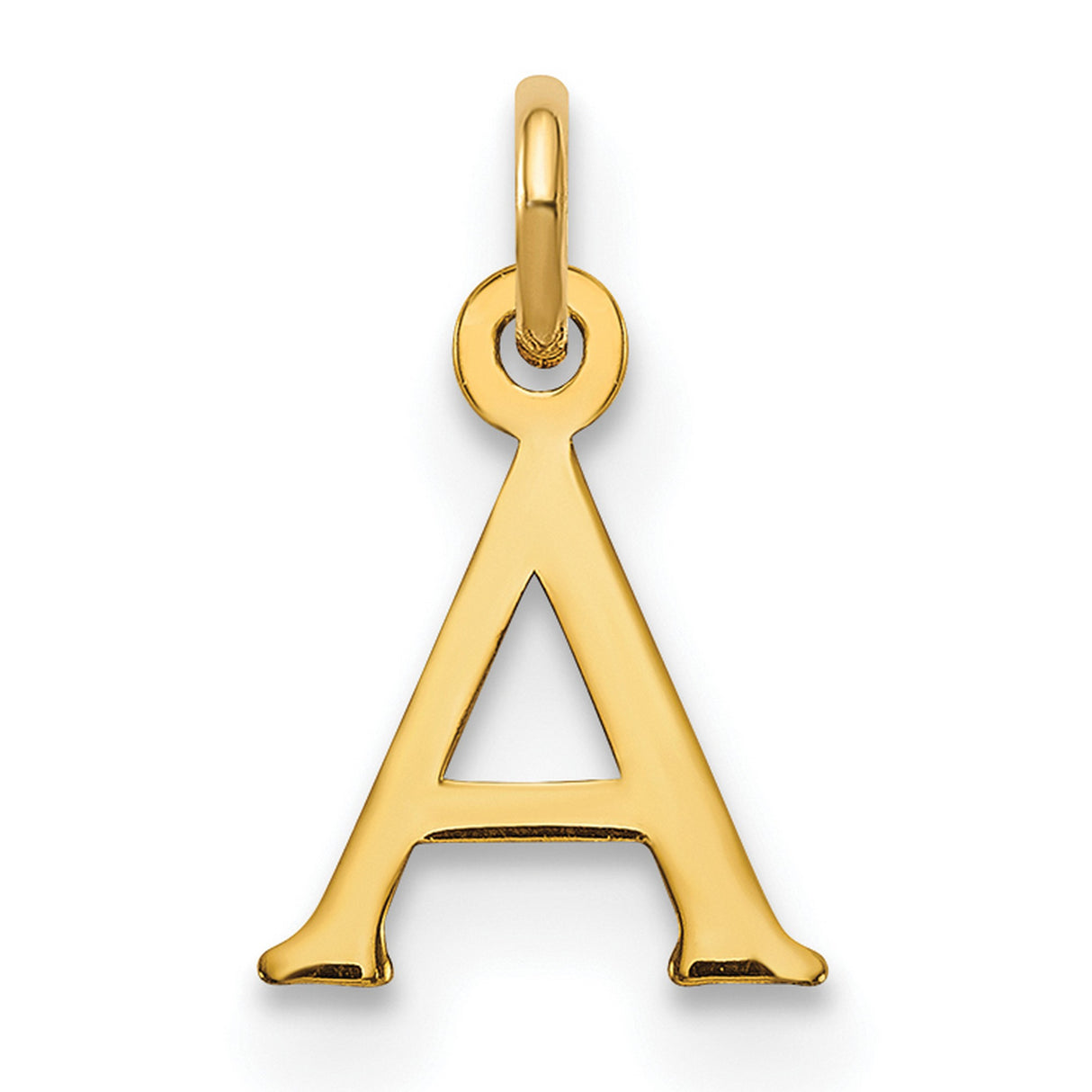 14k Yellow Gold Initial Pendant Charm with Cutout Letter A in Serif Font for Women or Unisex Wear