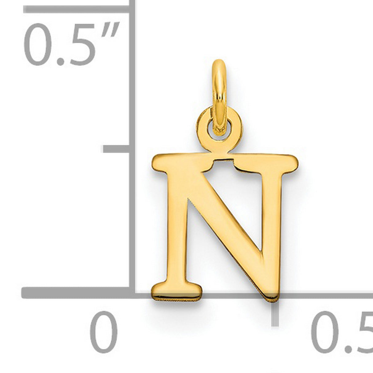 14k Yellow Gold Letter N Pendant Charm, Polished Block Initial Style for Women or Unisex Wear