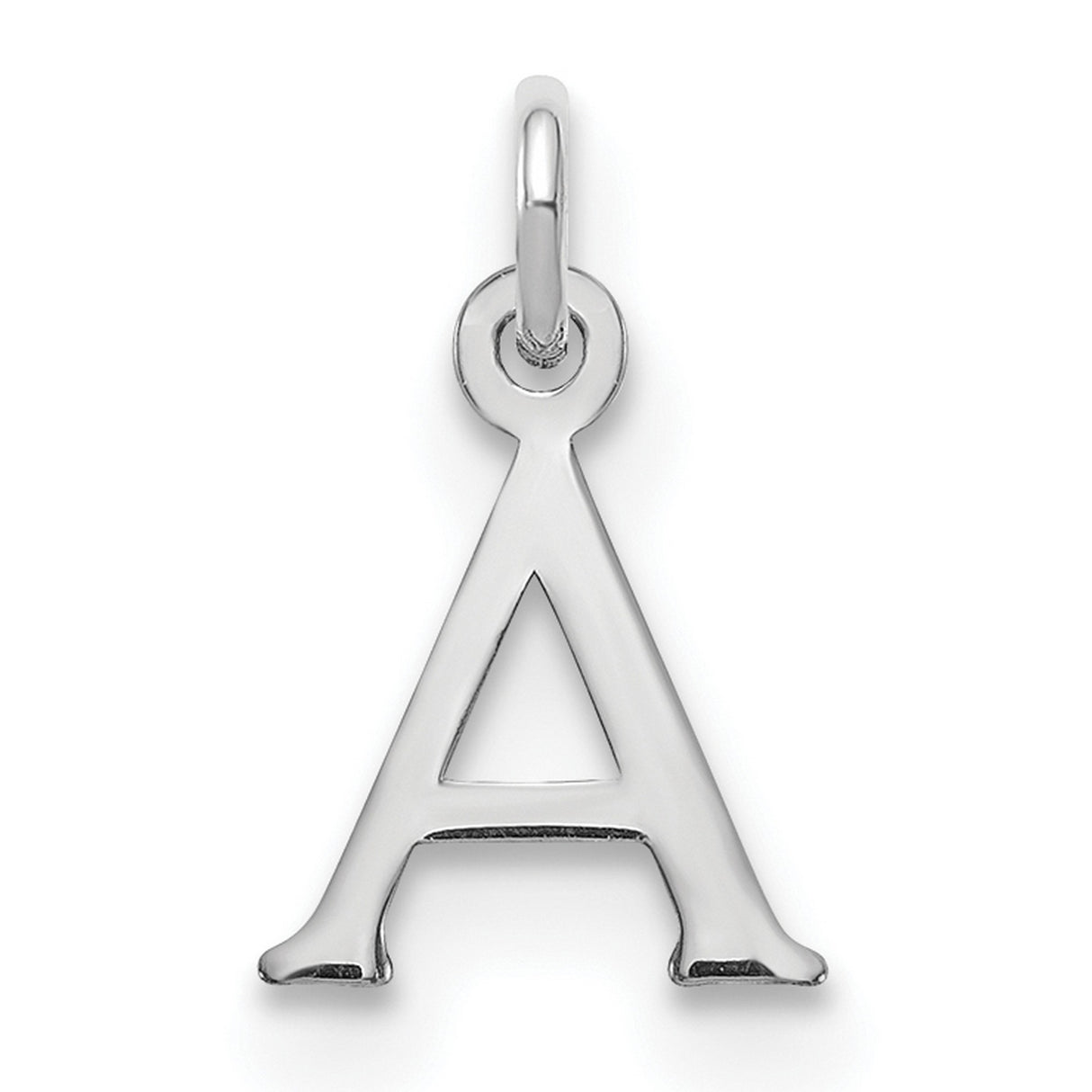 10k White Gold Initial Pendant, Polished Serif Letter A Charm for Women or Unisex