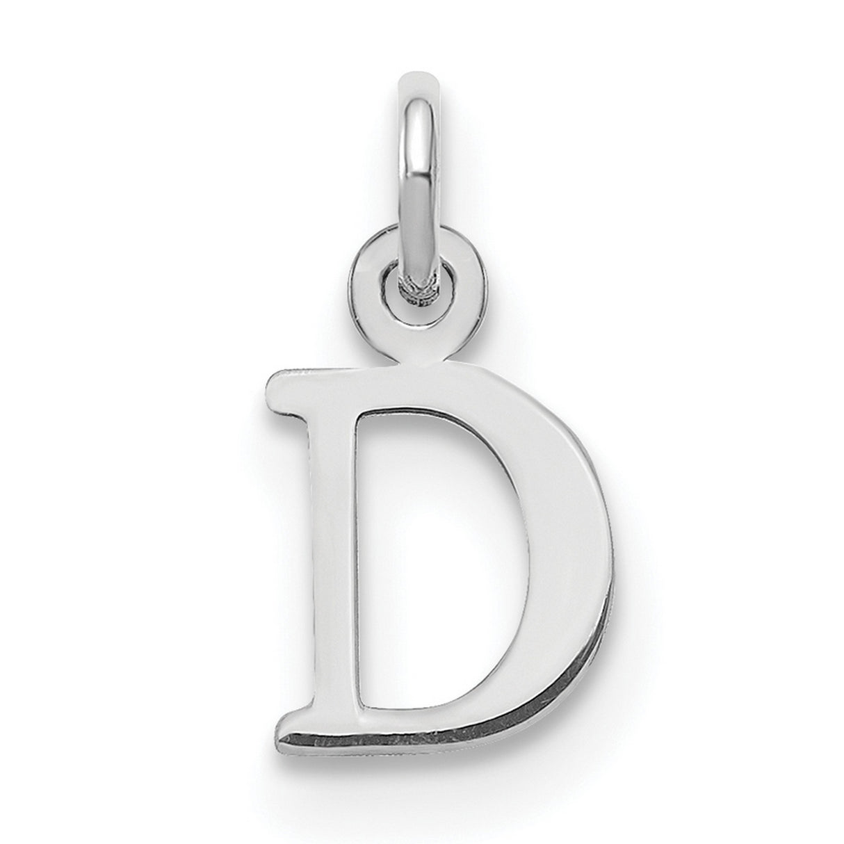 10k White Gold Initial D Pendant Charm, Polished Block Letter Design for Women or Unisex