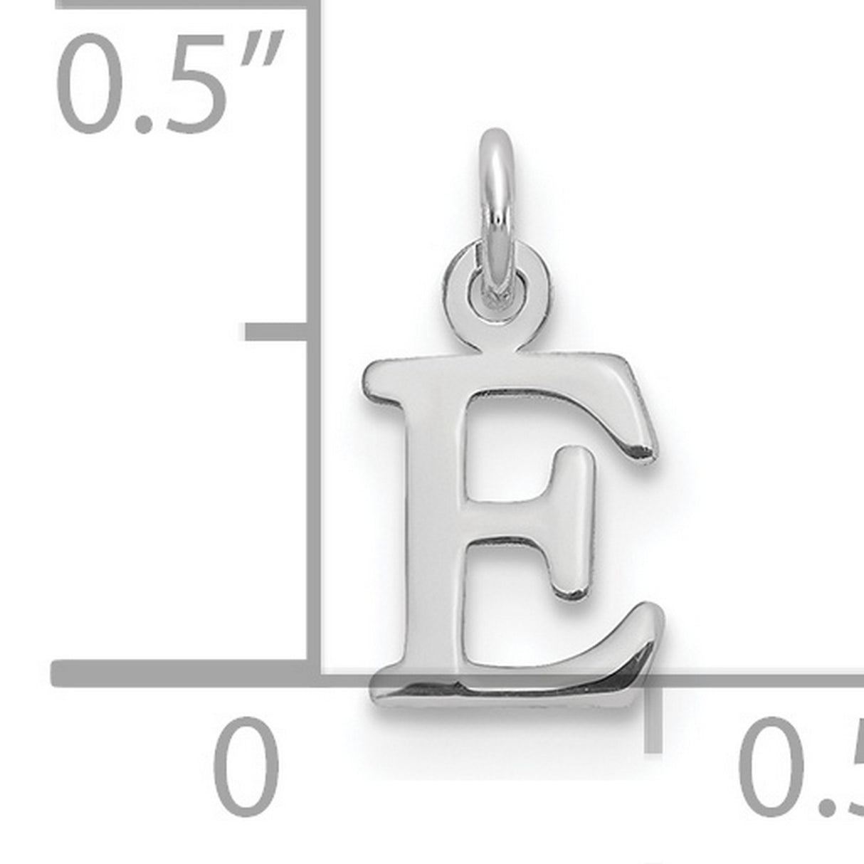 14k White Gold Letter E Pendant, Polished Block Serif Initial Charm, Unisex Monogram Jewelry
