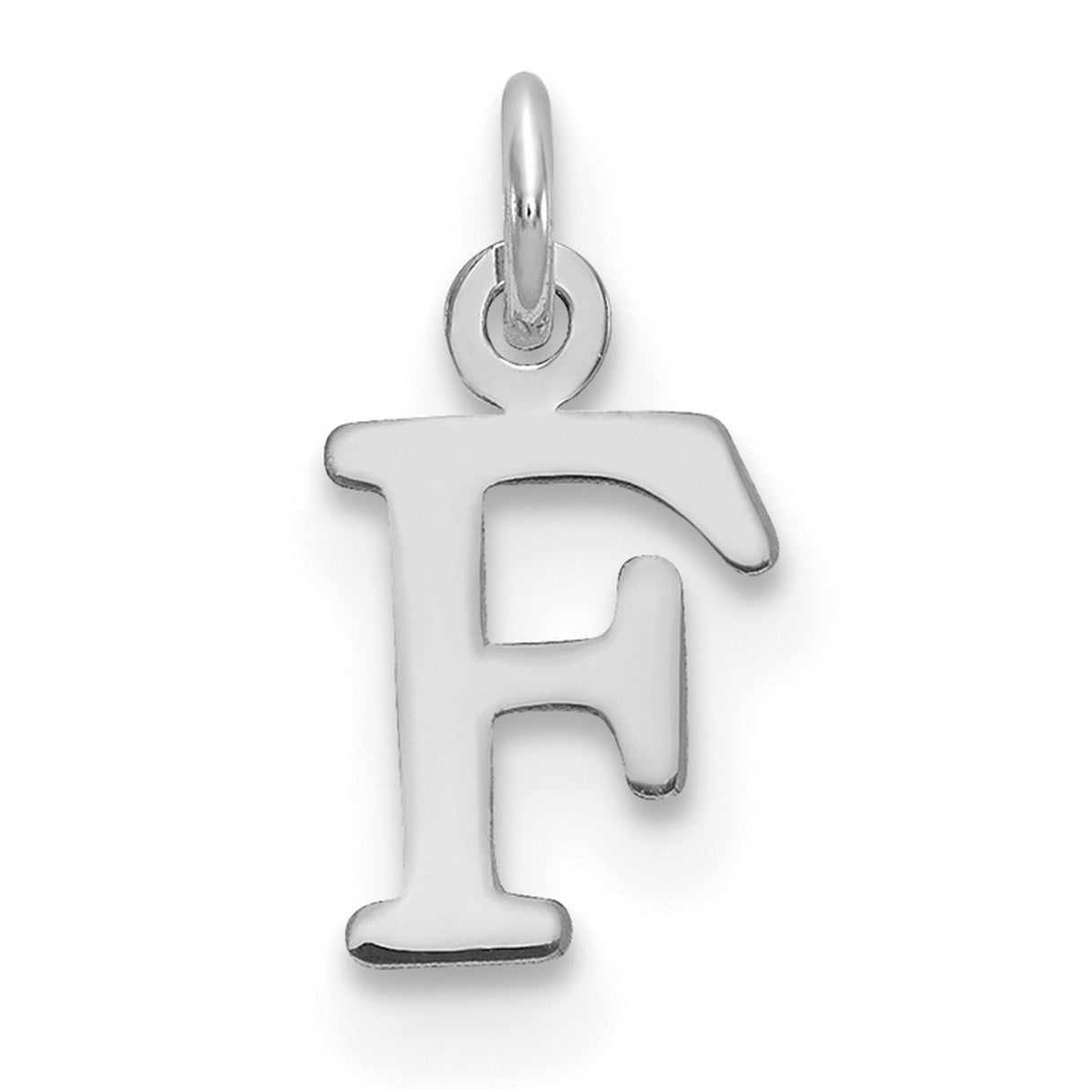 10k White Gold F Initial Pendant Charm, Polished Block Letter Monogram Design for Women or Unisex Wear