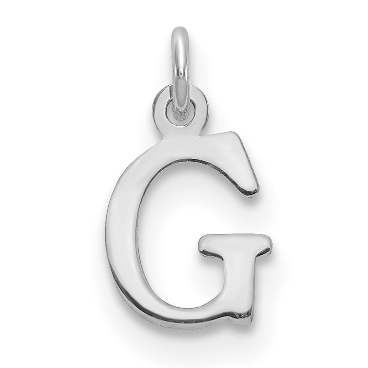 10k White Gold Letter G Pendant, Polished Serif Font Initial Charm for Women or Unisex Wear