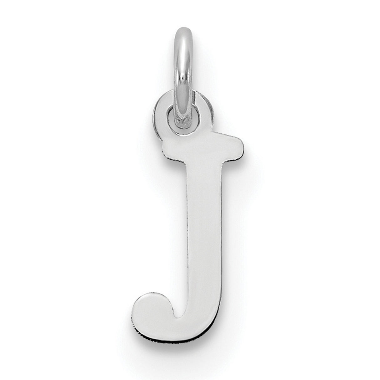 10k White Gold Initial Pendant, Lowercase Letter J Charm with Polished Finish