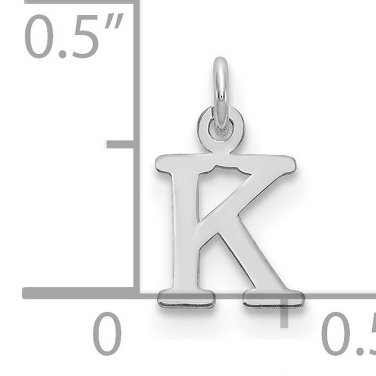 14k White Gold Initial K Pendant Charm, Polished Block Letter Monogram Design