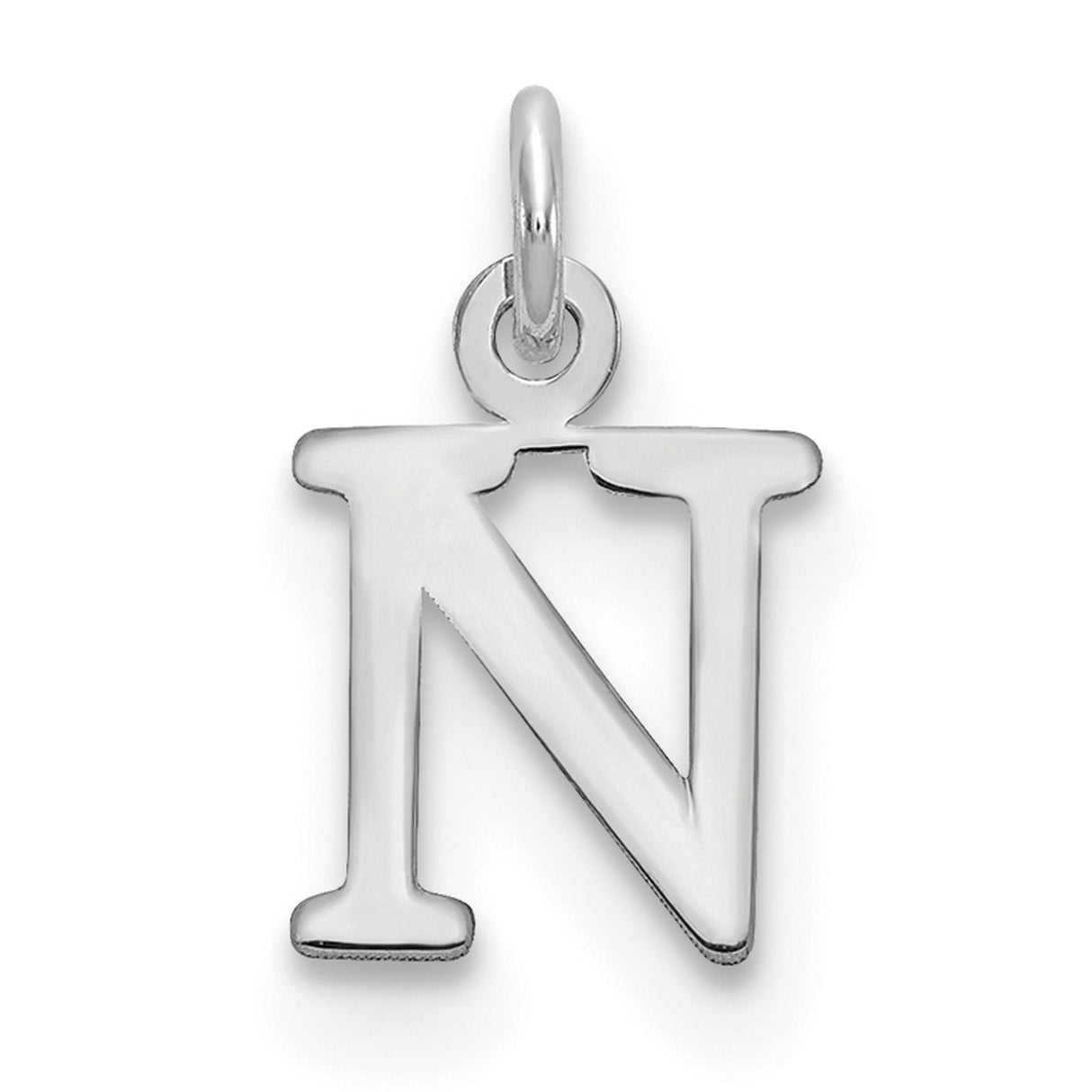 10k White Gold Letter N Pendant, Real Gold Initial Charm, Block Monogram Design for Women or Unisex