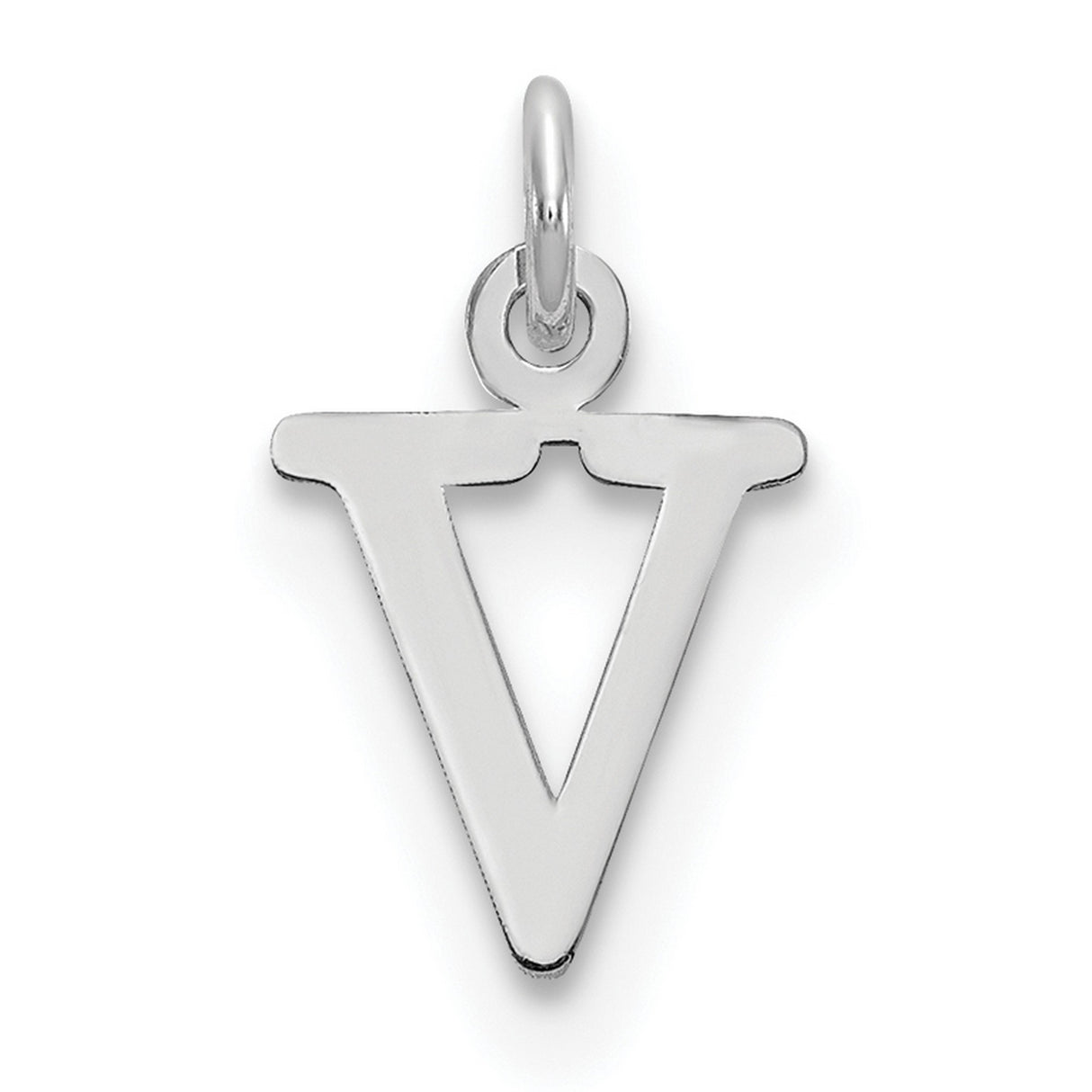 10k White Gold V Initial Pendant, Polished Block Letter, Modern Dainty Monogram Jewelry for Women
