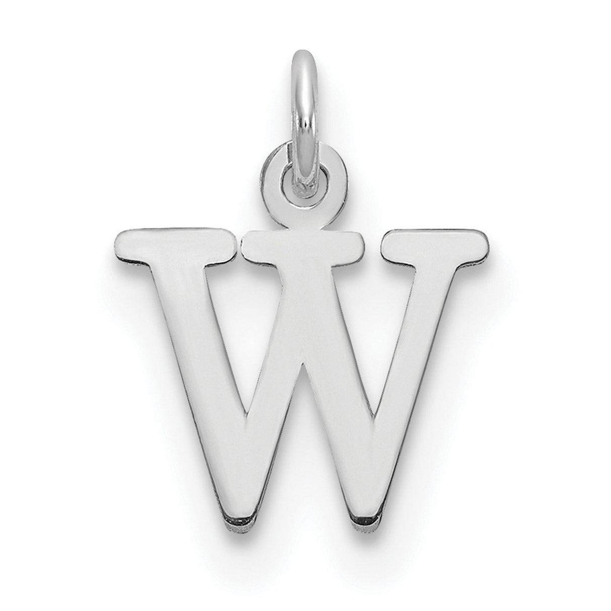 10k White Gold Letter W Pendant, Polished Block Initial Charm, Unisex or Womens Jewelry