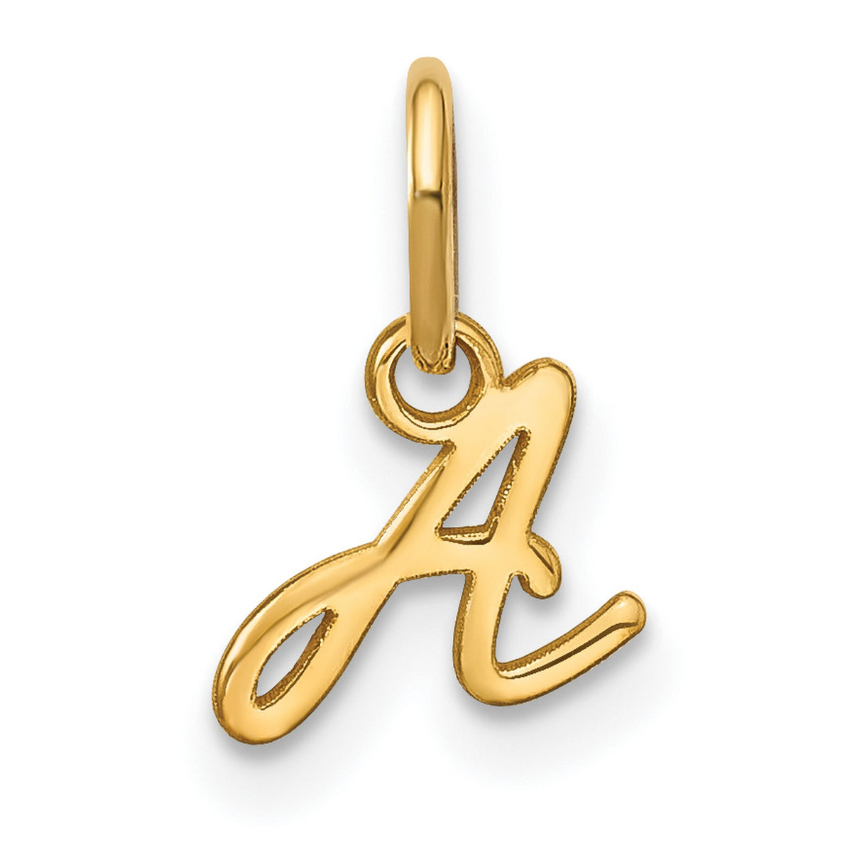 14k Yellow Gold Script Initial Pendant Charm, Polished Cursive Letter A Design