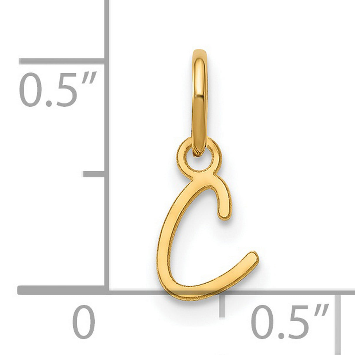 14k Yellow Gold Script Initial C Pendant, Cursive Letter Charm with Polished Finish