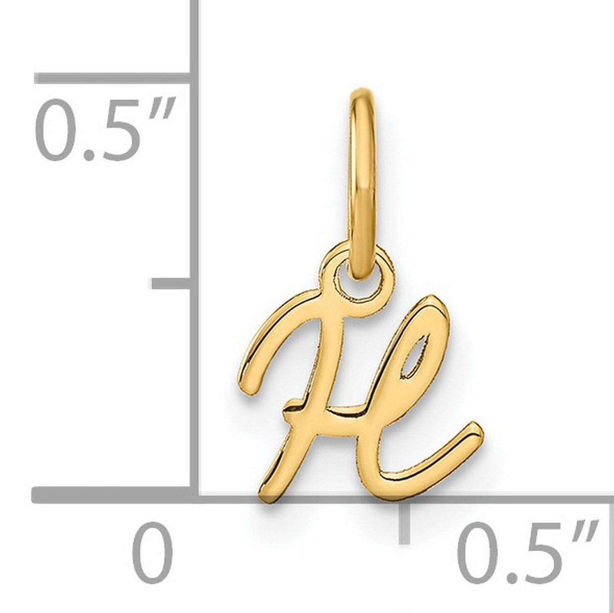 14k Yellow Gold Script Letter H Pendant Charm, Polished Cursive Initial Design for Women