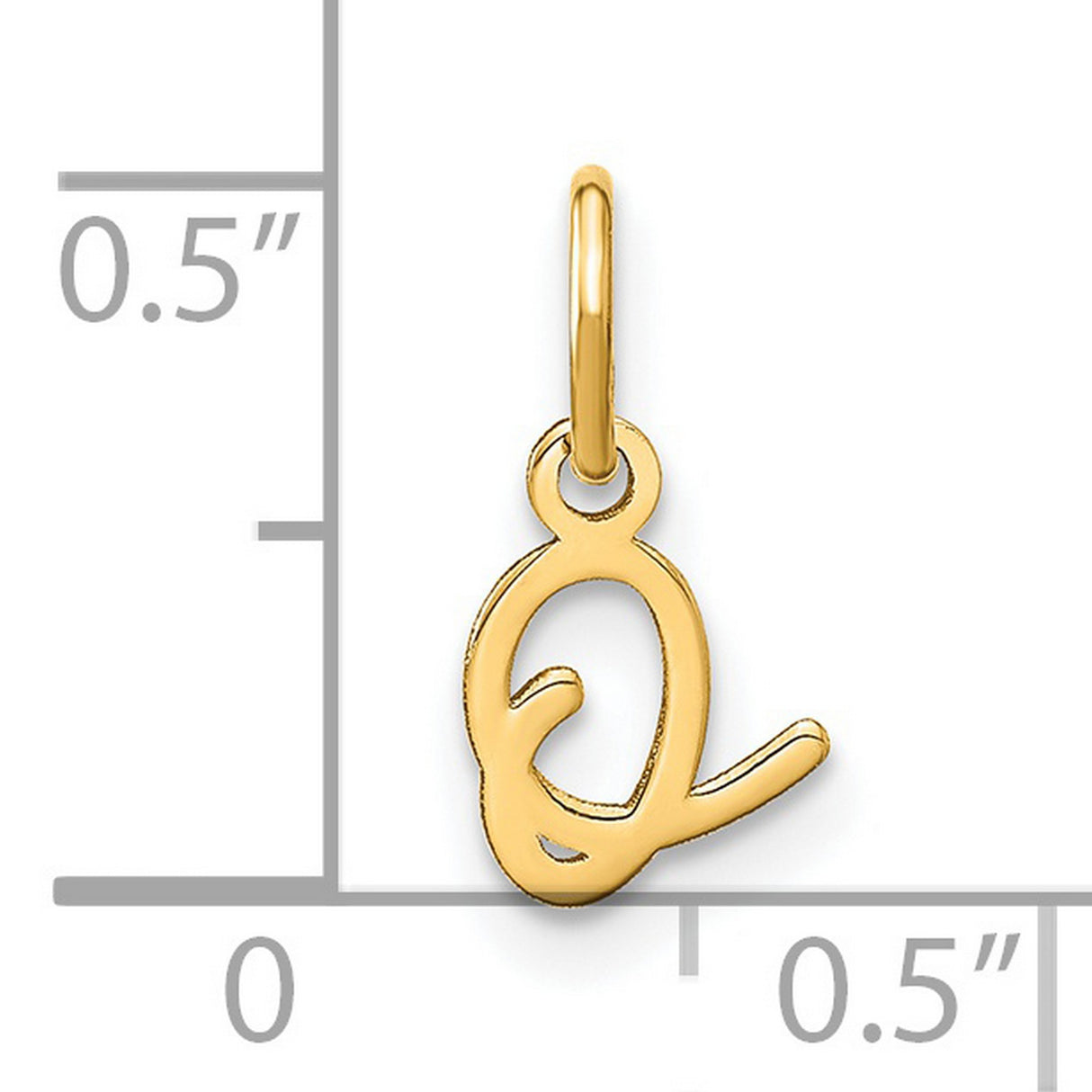14k Yellow Gold Script Q Initial Pendant, Polished Cursive Letter Charm for Women