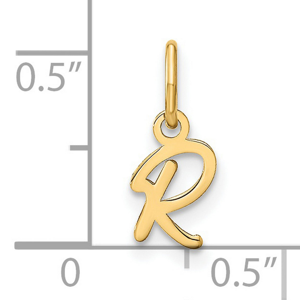 14k Yellow Gold Script Letter R Pendant Charm, Polished Cursive Initial Design for Women