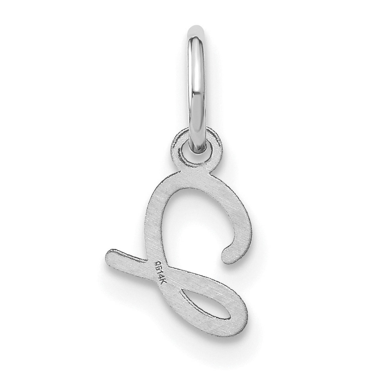 14k White Gold Script Initial J Pendant Charm, Polished Cursive Letter Jewelry for Women