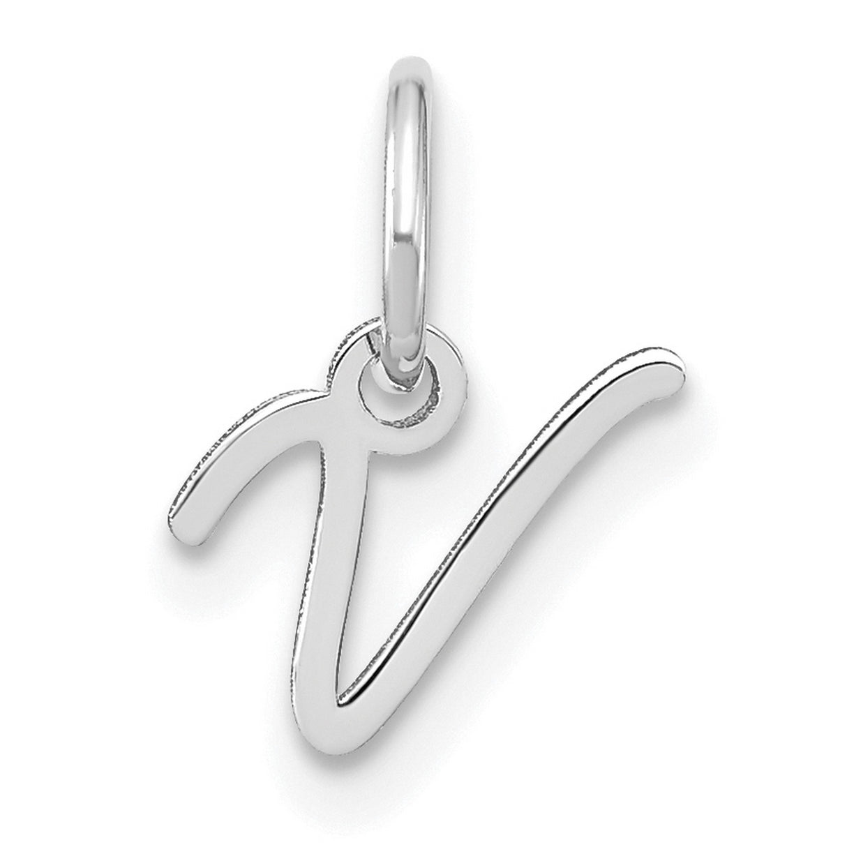 14k White Gold Script Initial V Pendant Charm, Cursive Letter Monogram Jewelry for Women