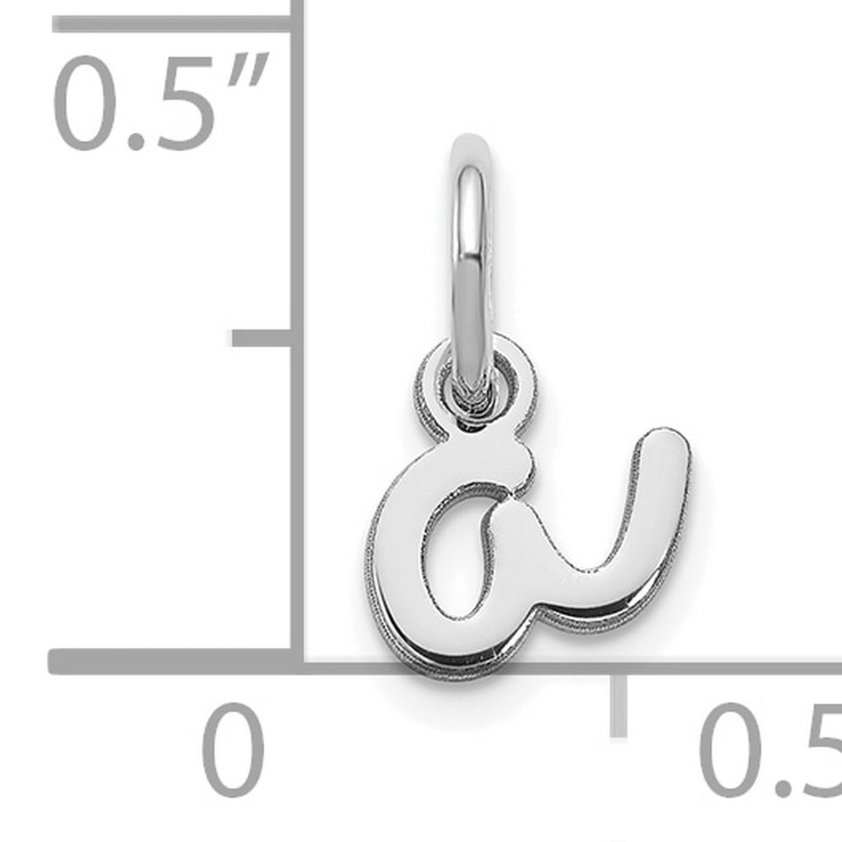 14k White Gold Greek Lowercase Omega Letter Charm Pendant, Polished Symbol of Eternity