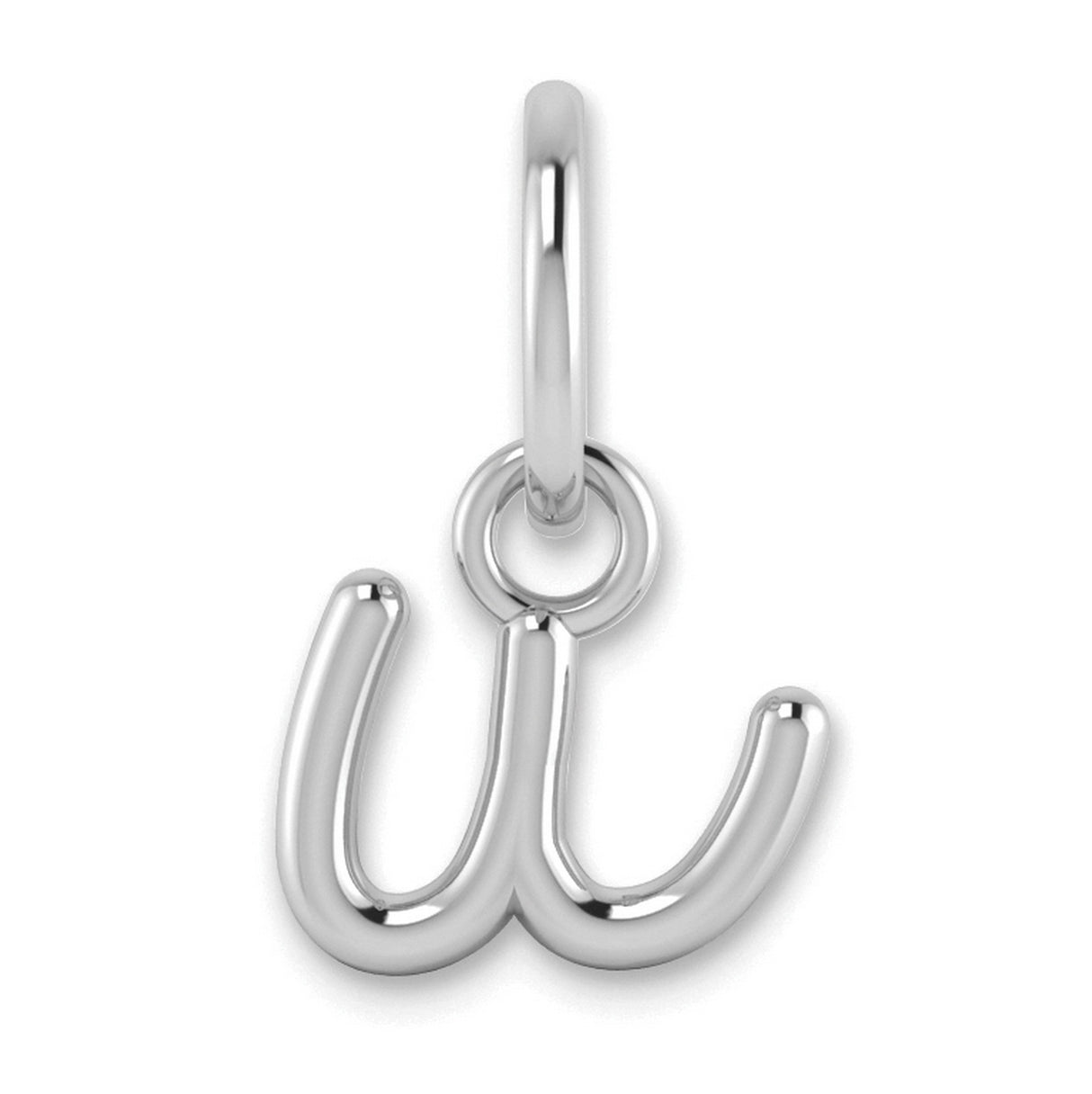Lower case Letter U Initial Charm Pendant in Real 14k White Gold
