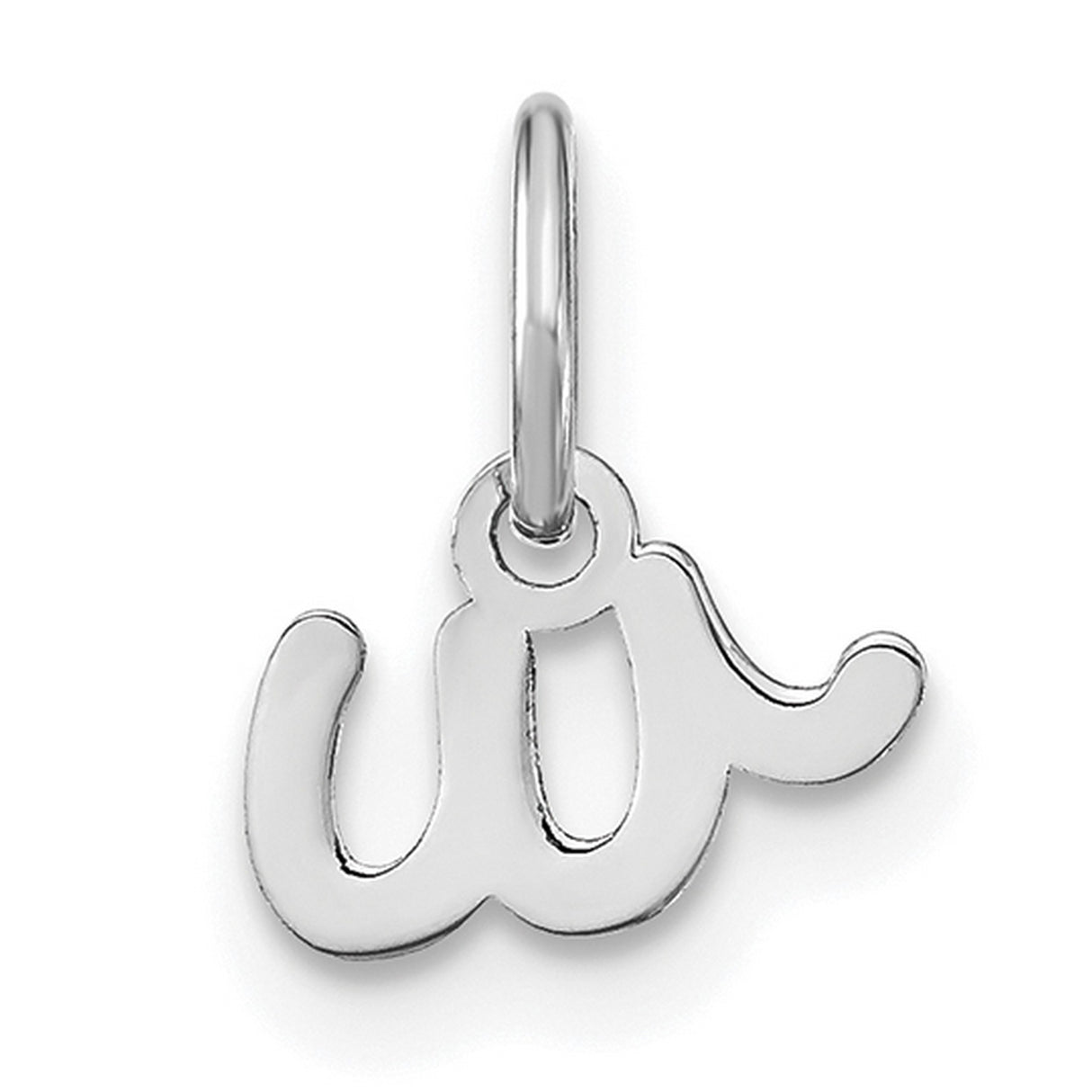 14k White Gold Script Initial W Pendant, Polished Letter Charm for Women