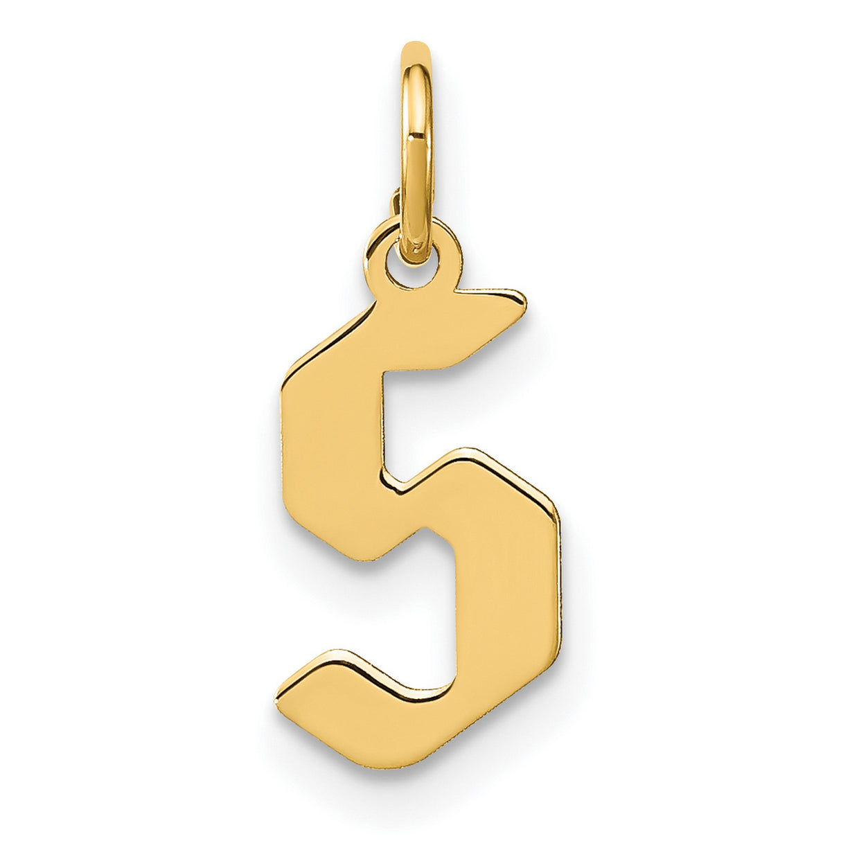 14k Yellow Gold Number Five Pendant Charm, Bold Angular Unisex Number Jewelry
