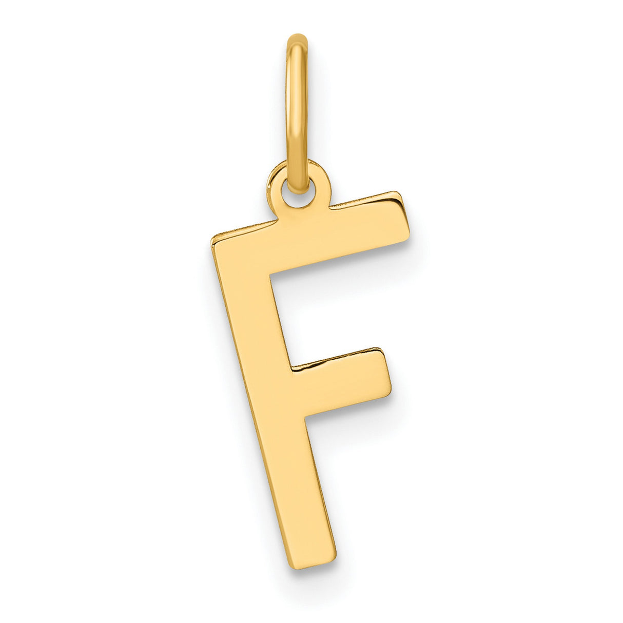 14k Yellow Gold Initial F Pendant Charm, Polished Block Letter Design for Women or Unisex