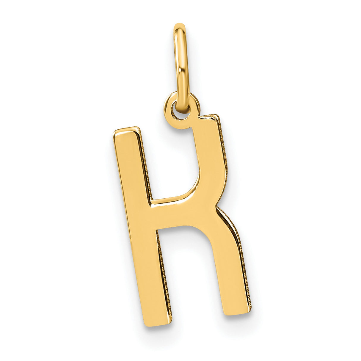 14k Yellow Gold K Initial Pendant Charm, Polished Alphabet Jewelry for Women or Unisex Wear