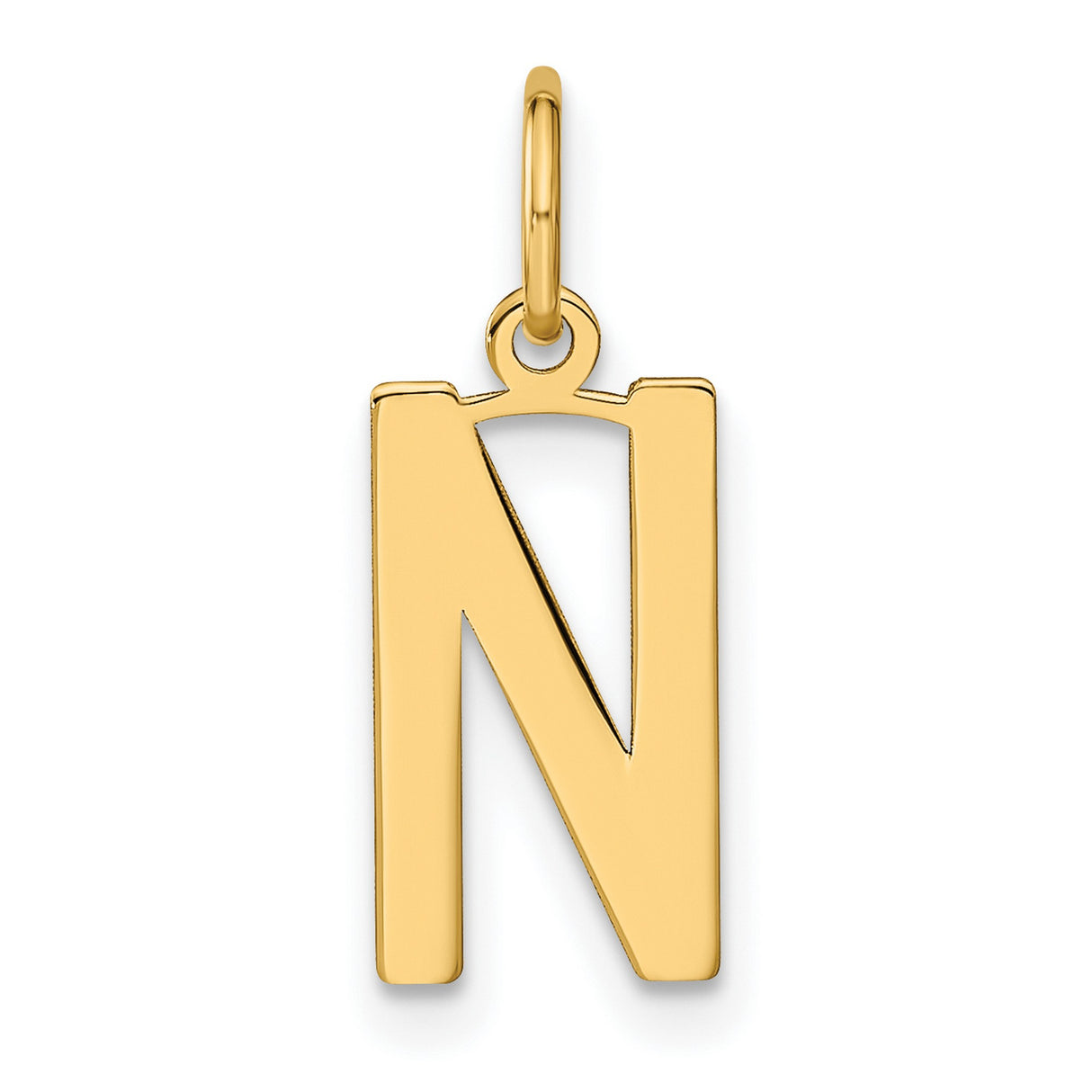 14k Yellow Gold Letter N Pendant, Bold Block Initial Charm with Polished Finish