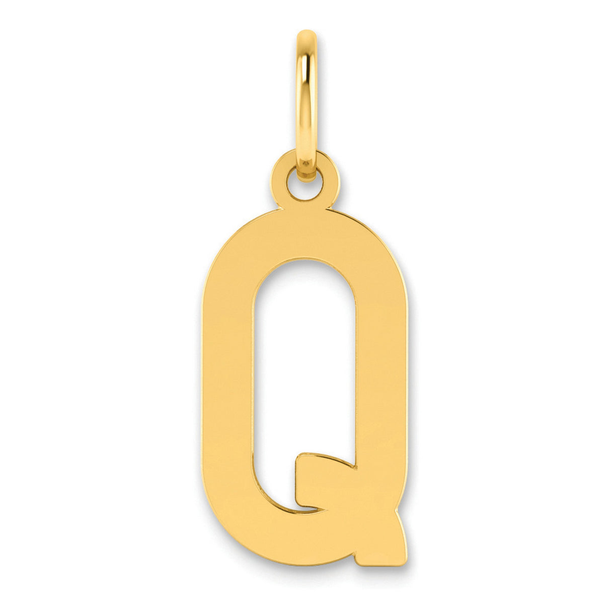 14k Yellow Gold Initial Q Pendant, Polished Block Letter Charm, Unisex Monogram Jewelry