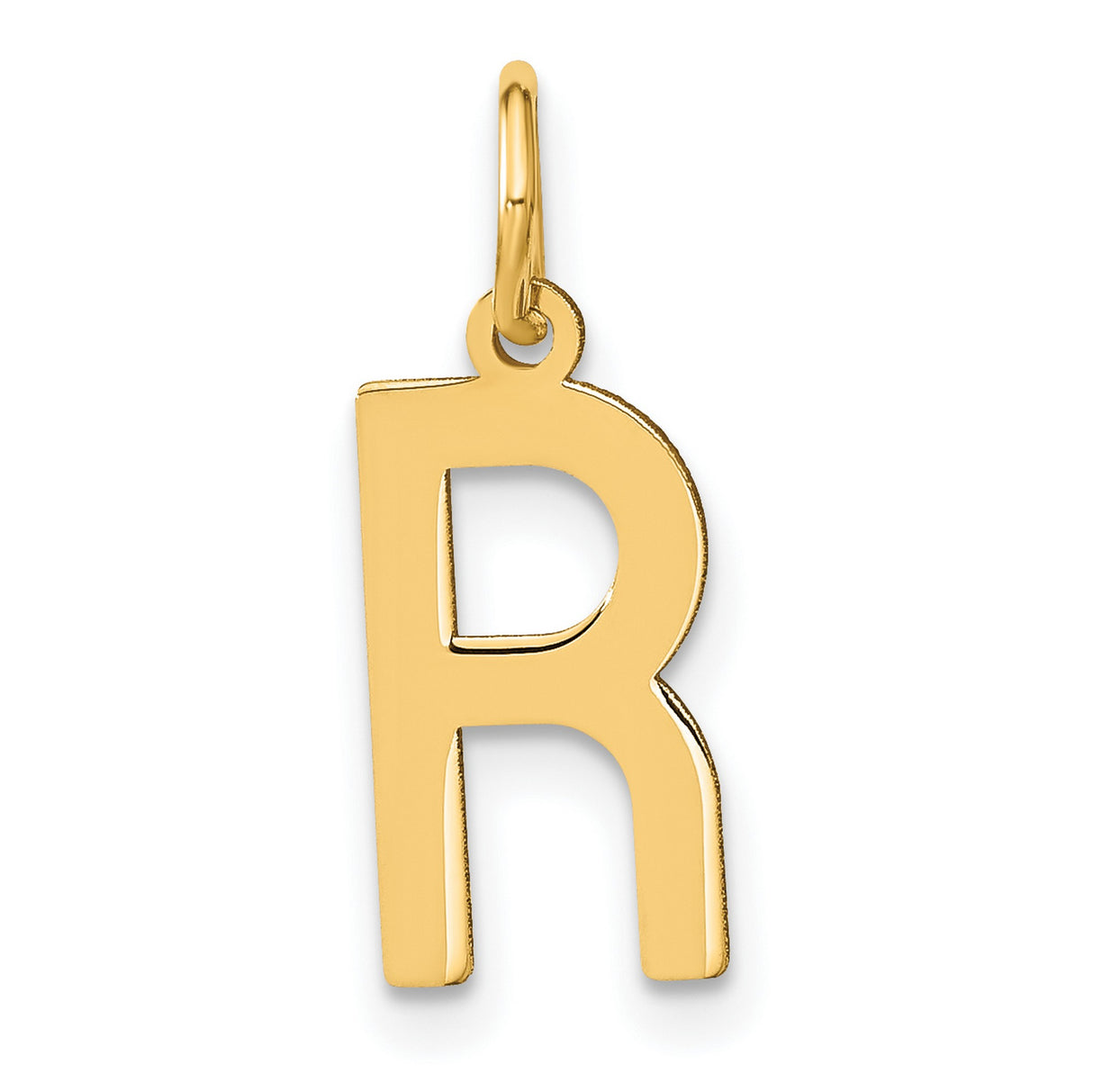 14k Yellow Gold Initial Charm Pendant, Block Letter R Design, Polished Alphabet Jewelry