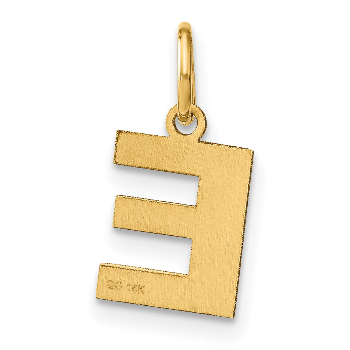 14k Yellow Gold Letter E Pendant, Polished Block Style Alphabet Charm for Women or Unisex