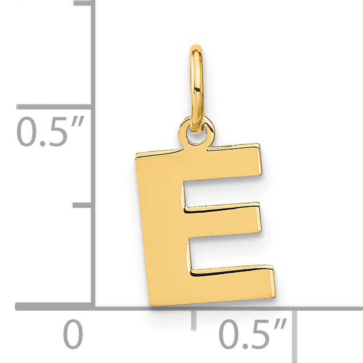 14k Yellow Gold Letter E Pendant, Polished Block Style Alphabet Charm for Women or Unisex