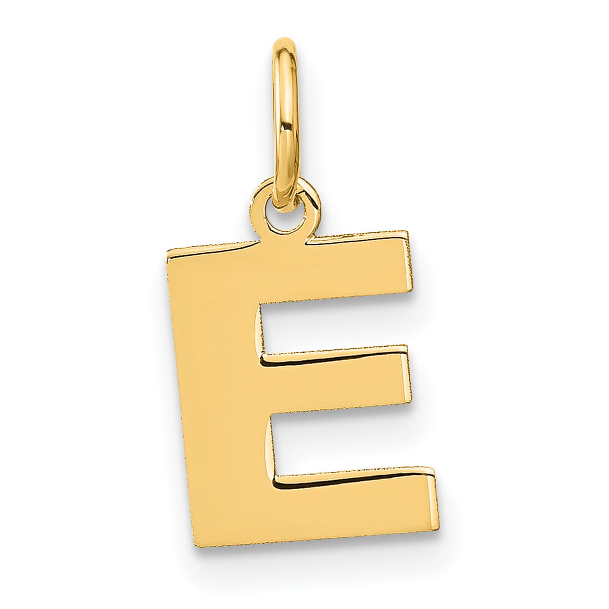 14k Yellow Gold Letter E Pendant, Polished Block Style Alphabet Charm for Women or Unisex
