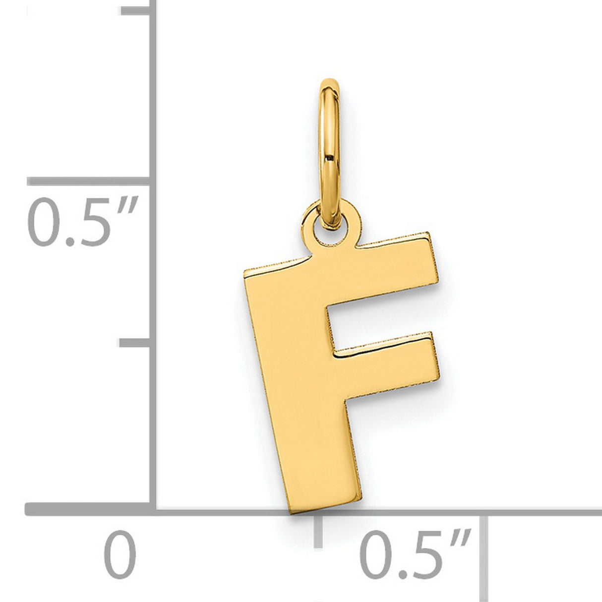 14k Yellow Gold Letter F Pendant Charm, Polished Block Alphabet Design for Women