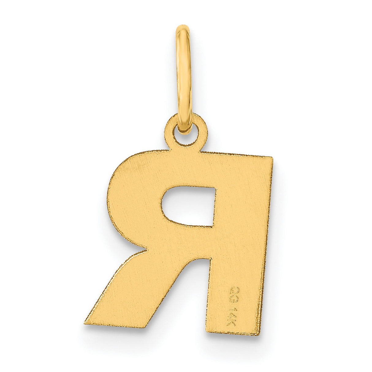14k Yellow Gold Letter R Pendant Charm, Polished Block Alphabet Initial Jewelry for Women or Unisex