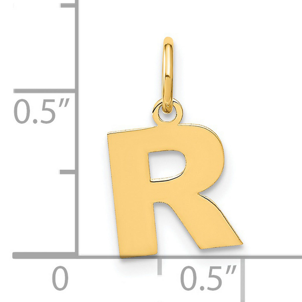 14k Yellow Gold Letter R Pendant Charm, Polished Block Alphabet Initial Jewelry for Women or Unisex