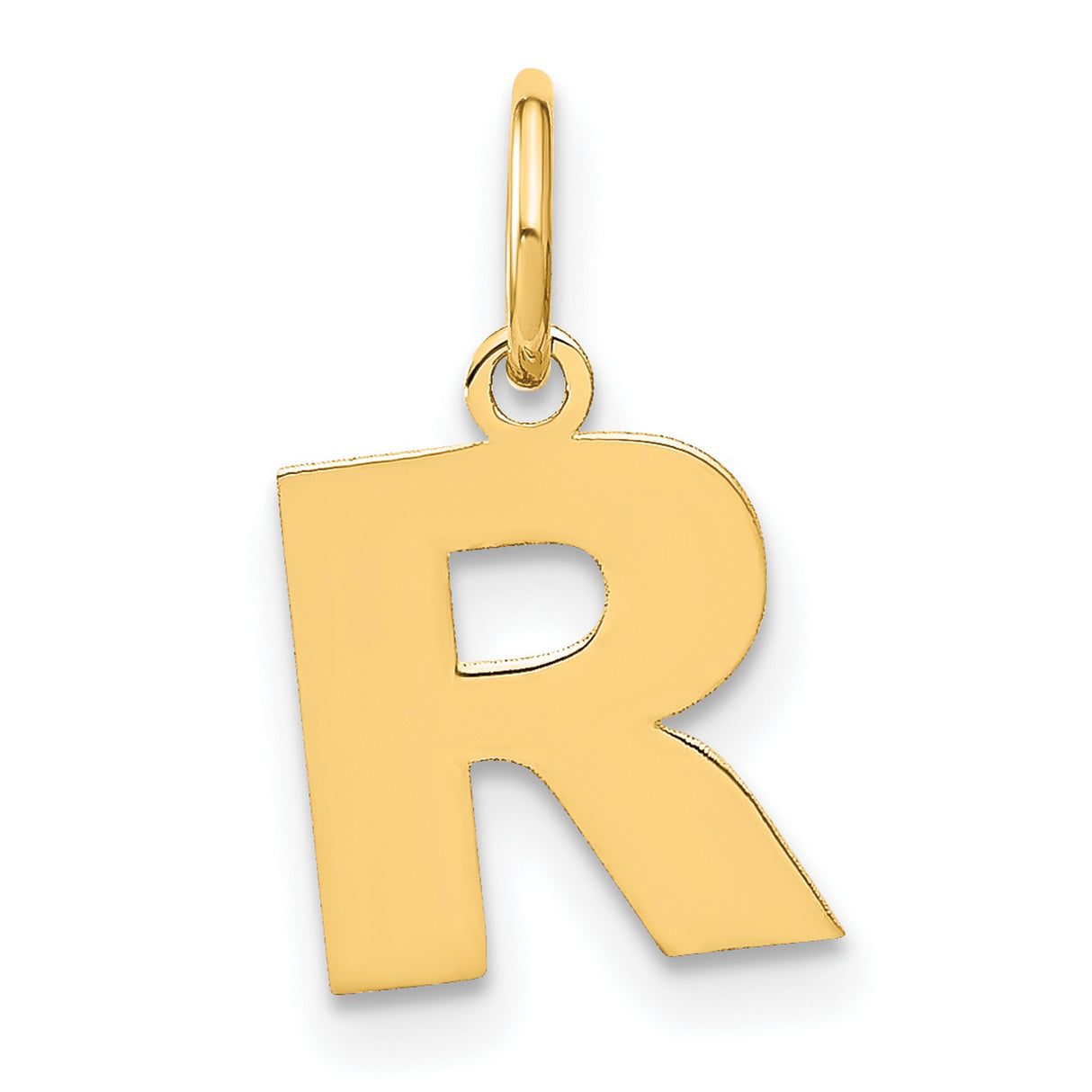 14k Yellow Gold Letter R Pendant Charm, Polished Block Alphabet Initial Jewelry for Women or Unisex
