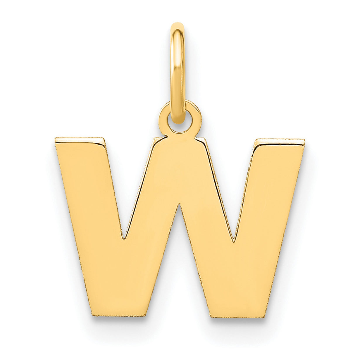 14k Yellow Gold Letter W Pendant Charm, Polished Block Initial Monogram Jewelry