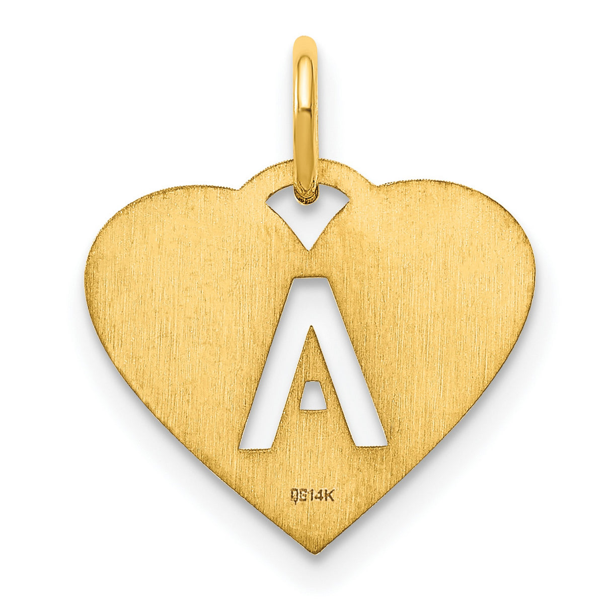 14k Yellow Gold Heart Pendant with Cutout Letter A, Dainty Monogram Charm