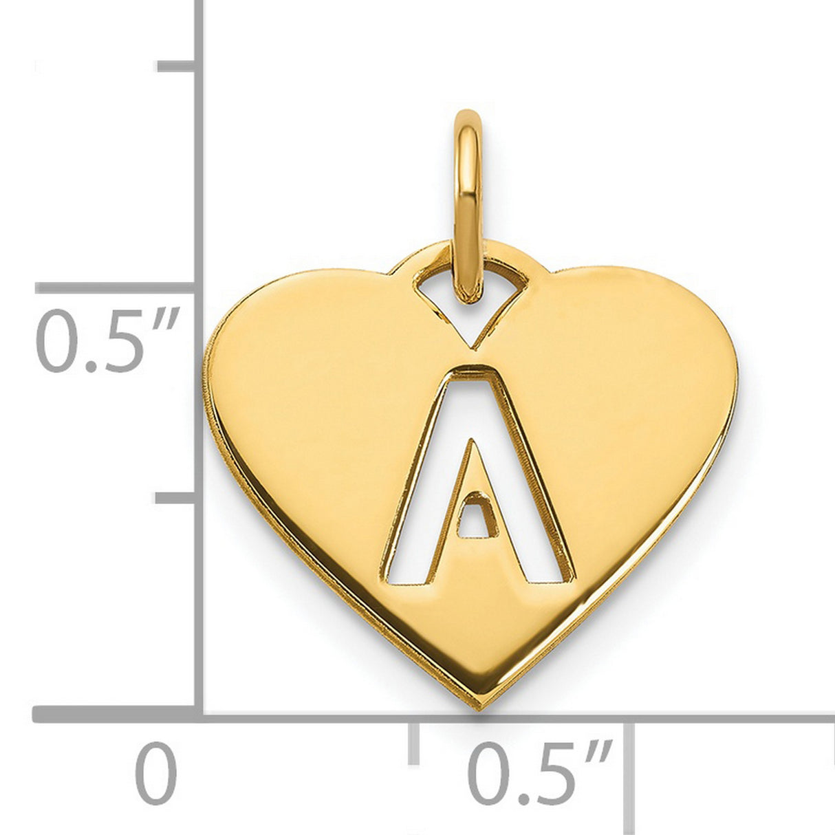 14k Yellow Gold Heart Pendant with Cutout Letter A, Dainty Monogram Charm