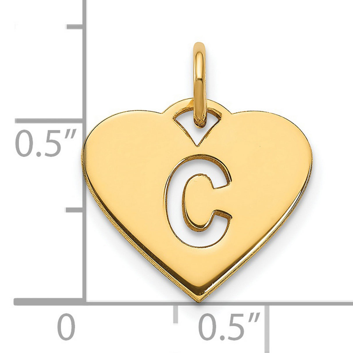 14k Yellow Gold Heart Pendant with Cutout Letter C, Personalized Initial Charm