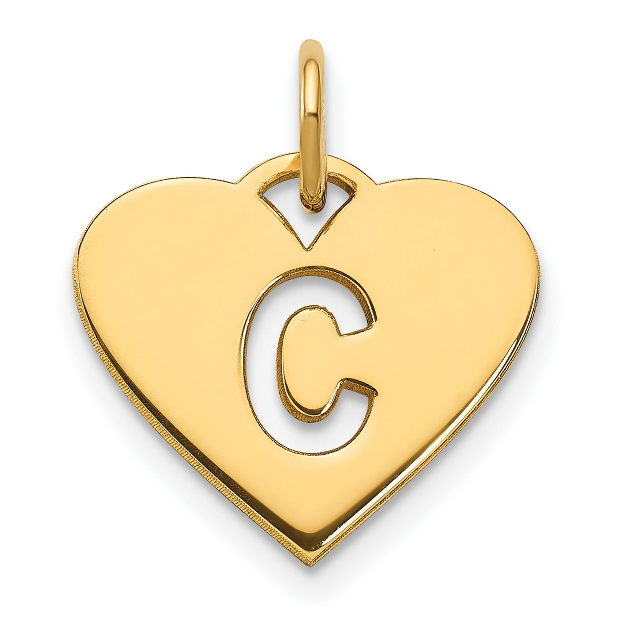 14k Yellow Gold Heart Pendant with Cutout Letter C, Personalized Initial Charm