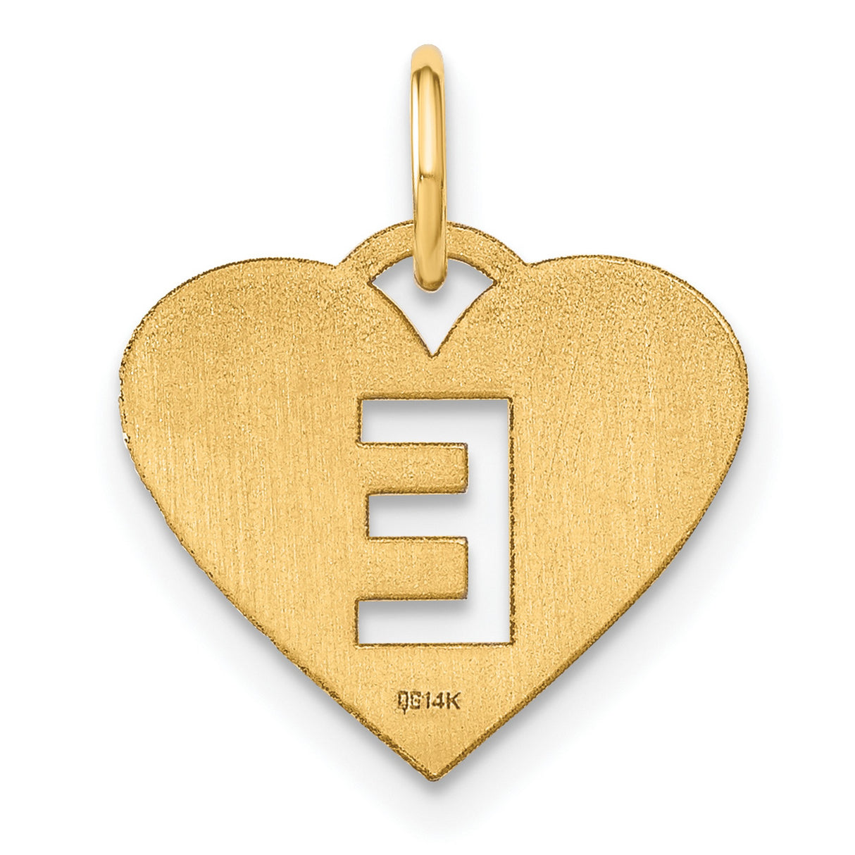 14k Yellow Gold Heart Pendant with Cutout Letter E, Dainty Initial Charm or Bracelet Accessory