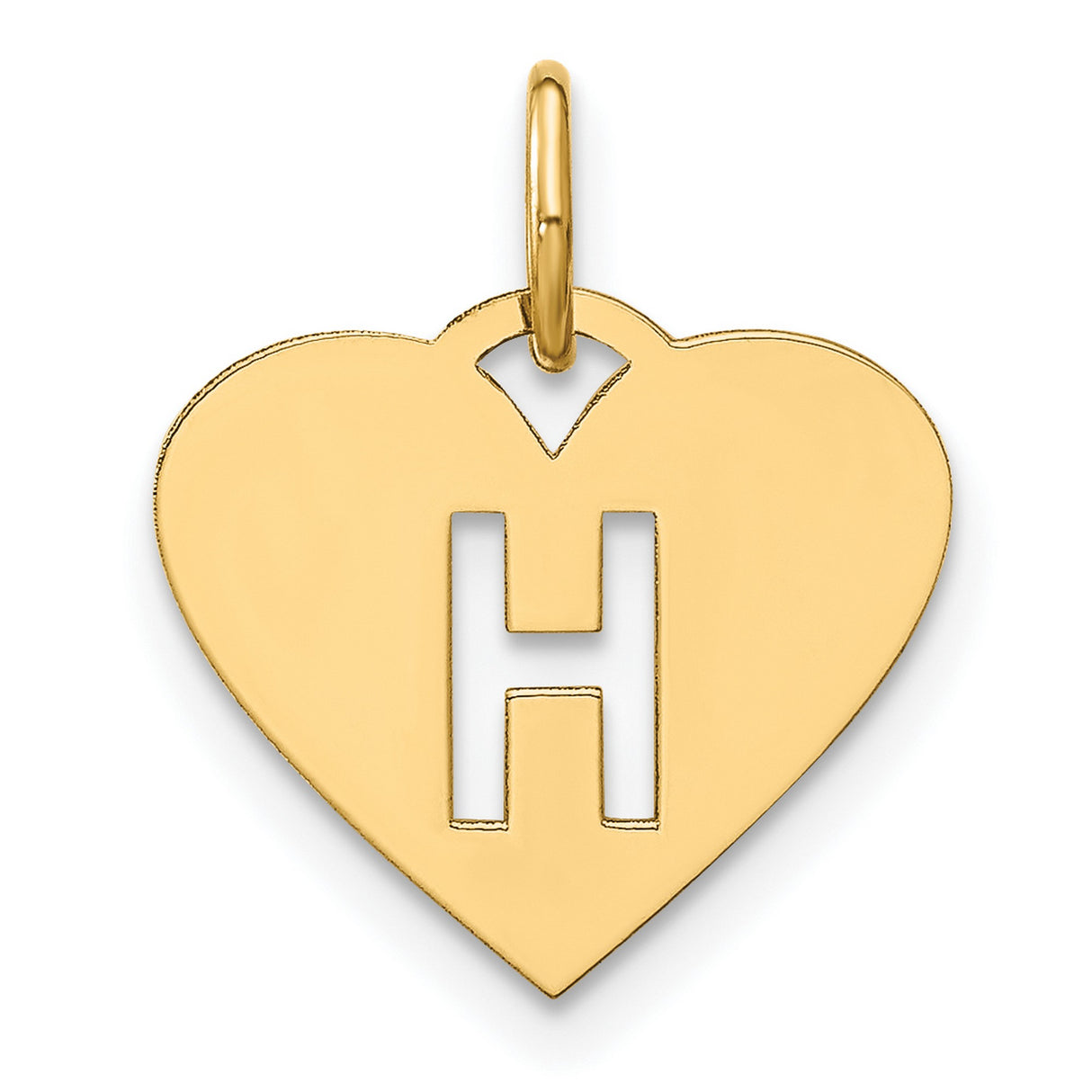 14k Yellow Gold Heart Pendant with Cutout Letter H, Personalized Initial Charm