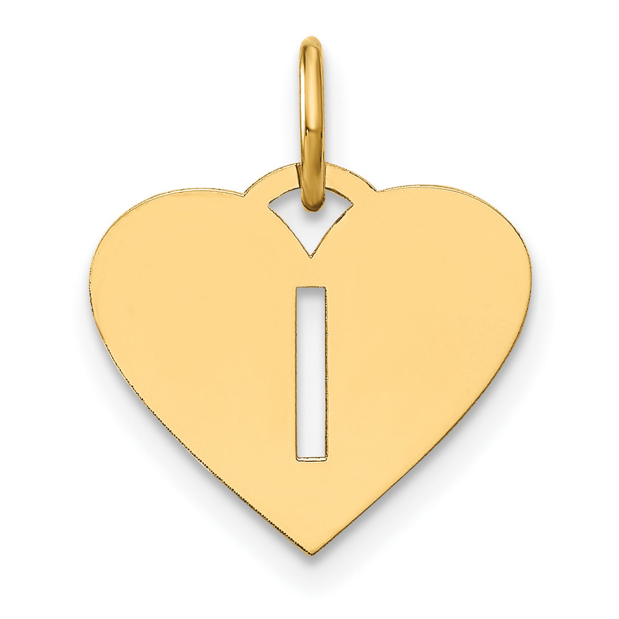 14k Yellow Gold Heart Pendant with Vertical Cutout Letter I, Dainty Initial Charm for Women