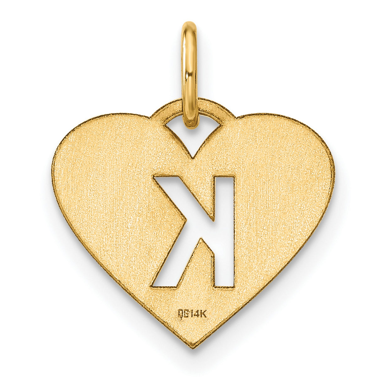 14k Yellow Gold Heart Pendant with Cut-Out Letter K, Personalized Initial Charm