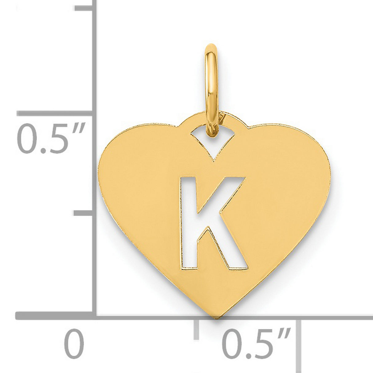 14k Yellow Gold Heart Pendant with Cut-Out Letter K, Personalized Initial Charm